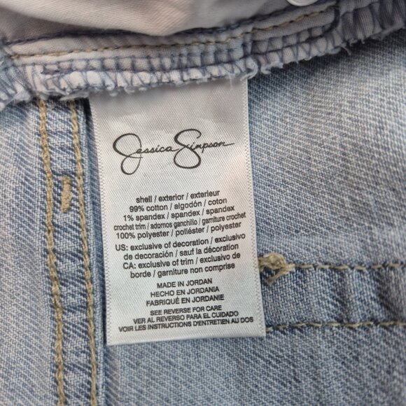 Jessica Simpson Hug Me Jean Shorts Buttercup Size 32 Frayed Button Fly Blue (55) - Picture 8 of 12